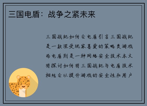 三国电盾：战争之紧未来