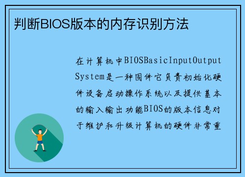 判断BIOS版本的内存识别方法